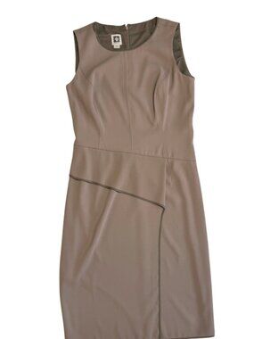 Anne Klein Taupe Sheath Dress Size 6 Sleeveless Work Career Midi